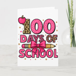 100 Days Of School Nk Coquette Bow Girls 100th Day Card