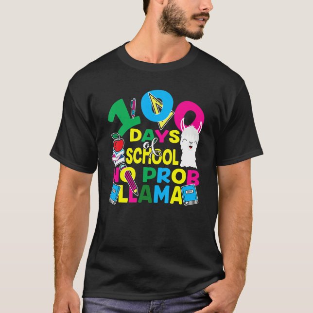 100 Days Of School No Prob-llama Llama Teacher And T-Shirt (Front)