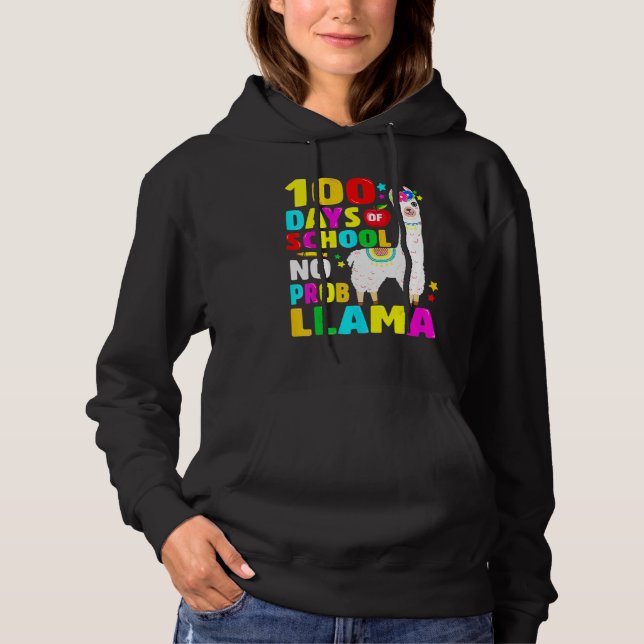 100 Days Of School No Problem Llama Girl 100th Day Hoodie (Front)