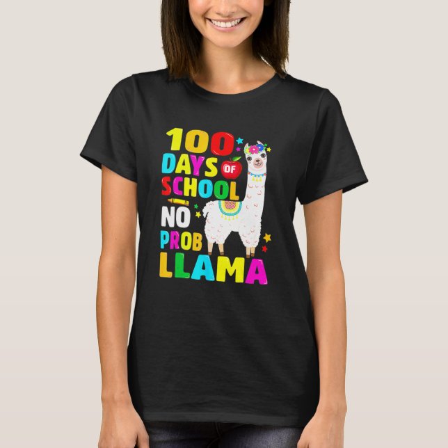 100 Days Of School No Problem Llama Girl 100th Day T-Shirt (Front)