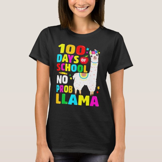 100 Days Of School No Problem Llama Girl 100th Day T-Shirt (Front)