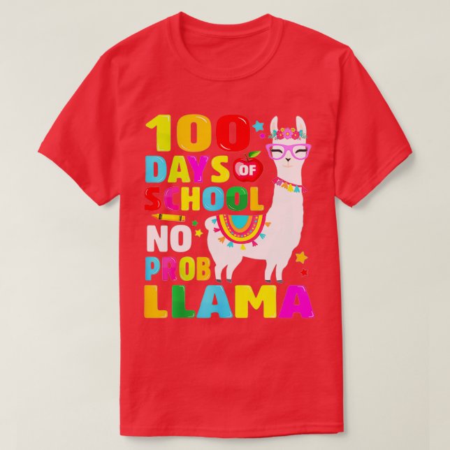 100 Days of School No Probllama Llama 100th day me T-Shirt (Design Front)