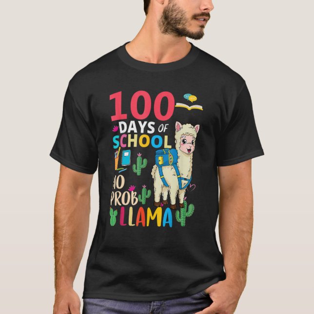 100 Days Of School No Probllama Llama 6th Grade Te T-Shirt (Front)