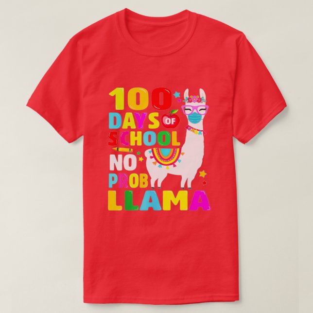 100 Days of School No Probllama Llama FaceMask Gif T-Shirt (Design Front)