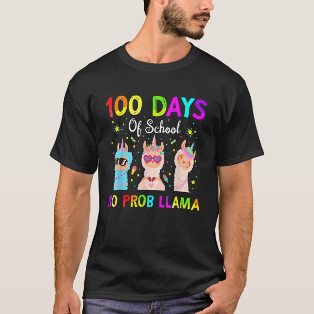 100 Days Of School No Probllama Llama Happy 100th  T-Shirt (Front)