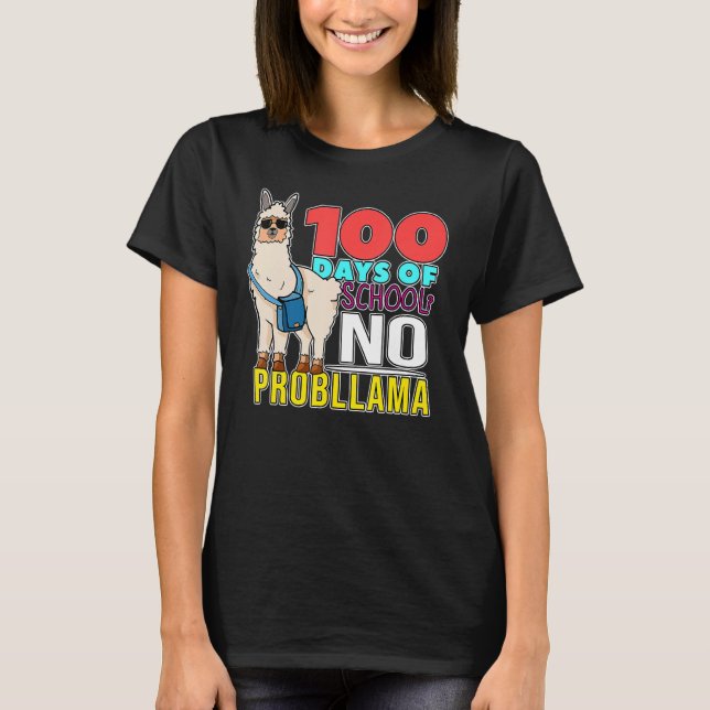 100 Days of School No Probllama Outfit Cute Llama  T-Shirt (Front)