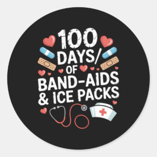100 Days Of School Nurse 100 Day Band Aids Student Classic Round Sticker
