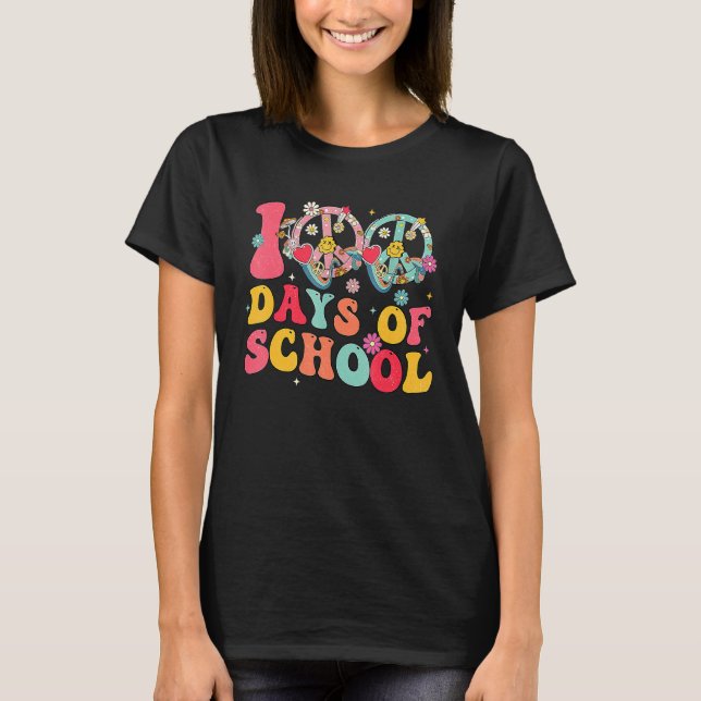 100 Days Of School Peace Sign Love Hippie Retro Gr T-Shirt (Front)