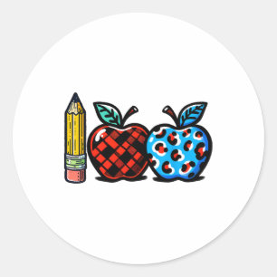 100 Days Of School Pencil And Checkered Leopard Pr Classic Round Sticker