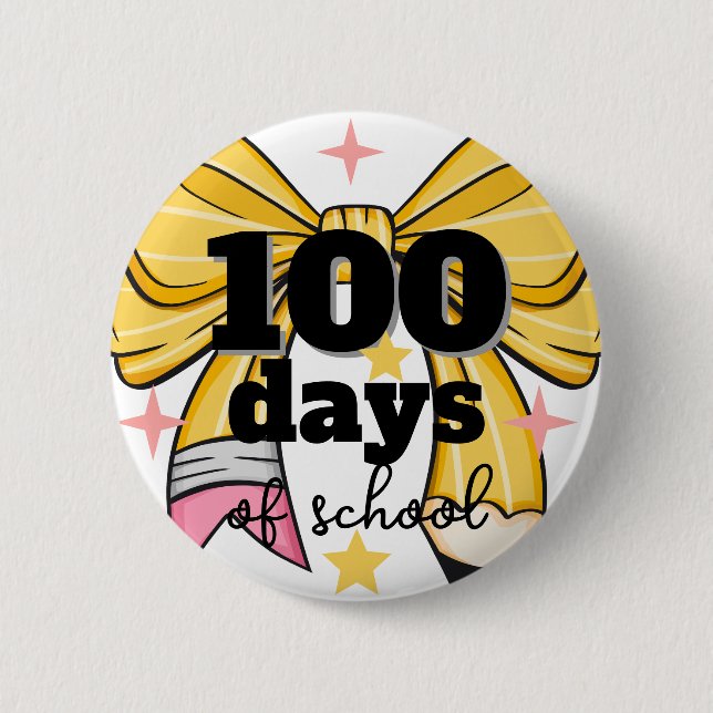 100 Days of School Pencil Bow 6 Cm Round Badge (Front)