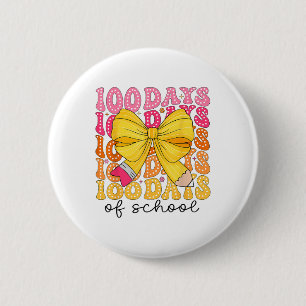 100 Days Of School Pencil Coquette Bow Girls Kids 6 Cm Round Badge