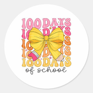 100 Days Of School Pencil Coquette Bow Girls Kids Classic Round Sticker