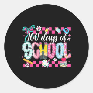 100 Days Of School Preppy Coquette Bow Teacher Kid Classic Round Sticker