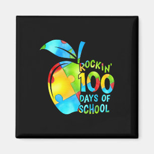 100 Days Of School Puzzle Apple Autism Awareness Magnet