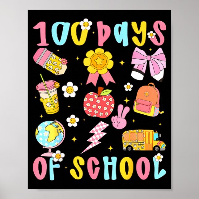 100 Days Of School Rainbow Bow Book Teacher Girl W Poster (Front)