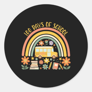 100 Days Of School Rainbow Bus Teacher Student 100 Classic Round Sticker