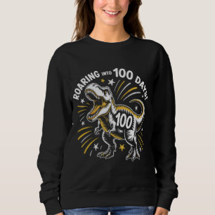 100 Days of School Retro Athletic Roaring T-Rex Di Sweatshirt