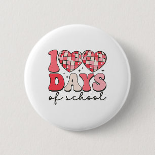 100 Days Of School Retro Disco Hearts 100th Day Of 6 Cm Round Badge