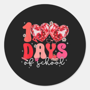 100 Days Of School Retro Disco Hearts 100th Day Of Classic Round Sticker