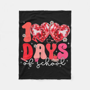 100 Days Of School Retro Disco Hearts 100th Day Of Fleece Blanket