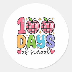 100 Days Of School Retro Disco Teacher Kids Happy Classic Round Sticker
