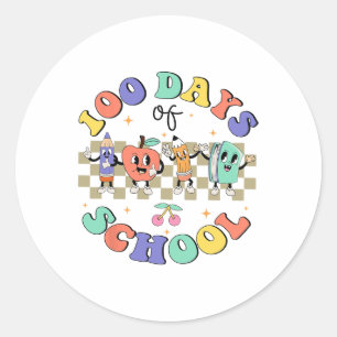 100 Days Of School Retro Groovy Teacher 100th Day  Classic Round Sticker