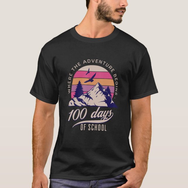 100 Days of School Retro Outdoor Teacher  T-Shirt (Front)
