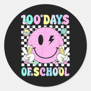 100 Days Of School Retro Smile Face Teacher Kids 1 Classic Round Sticker