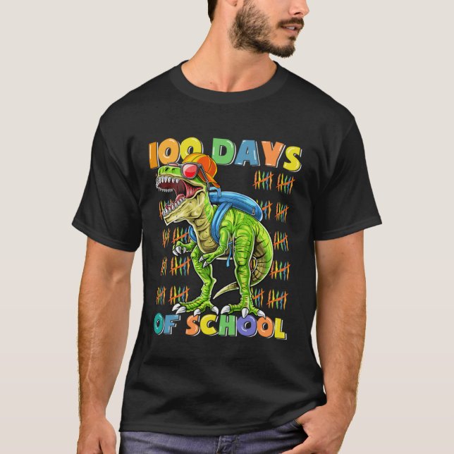 100 Days Of School  rex 100 Days Smarter 100th Day T-Shirt (Front)
