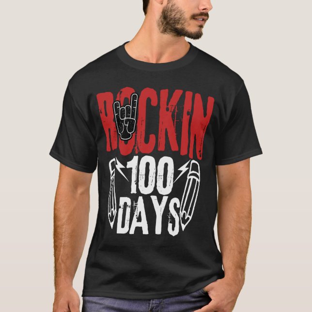100 Days of School Rock N Roll Music Guitar T-Shirt (Front)