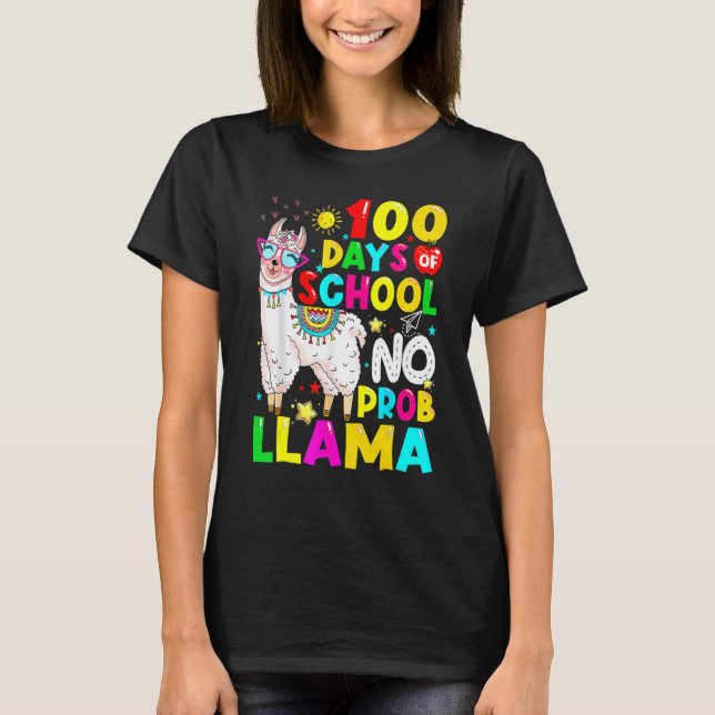 100 Days Of School Shirt No Probllama Llama 100th  (Front)