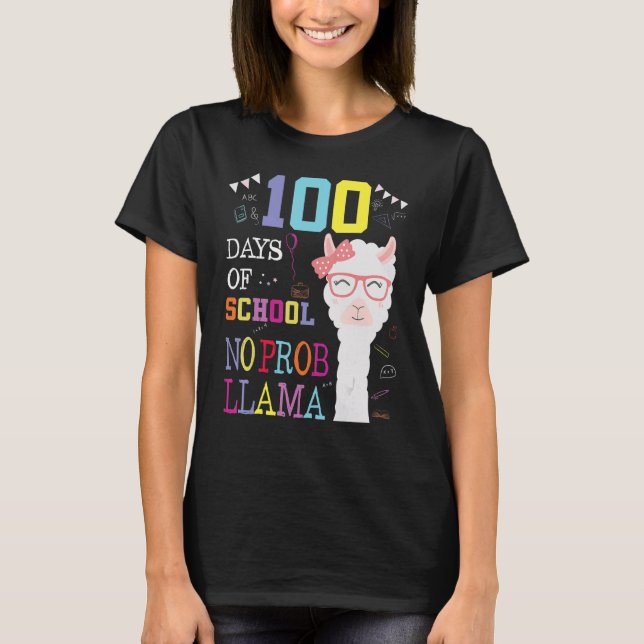 100 Days Of School Shirt No Probllama Llama 100Th  (Front)