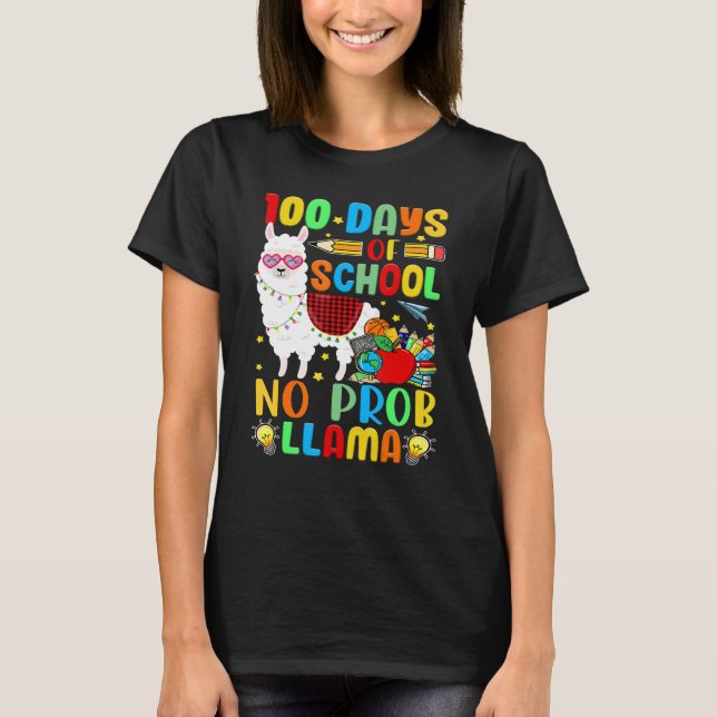 100 Days of School Shirt No Probllama Llama Plaid  (Front)
