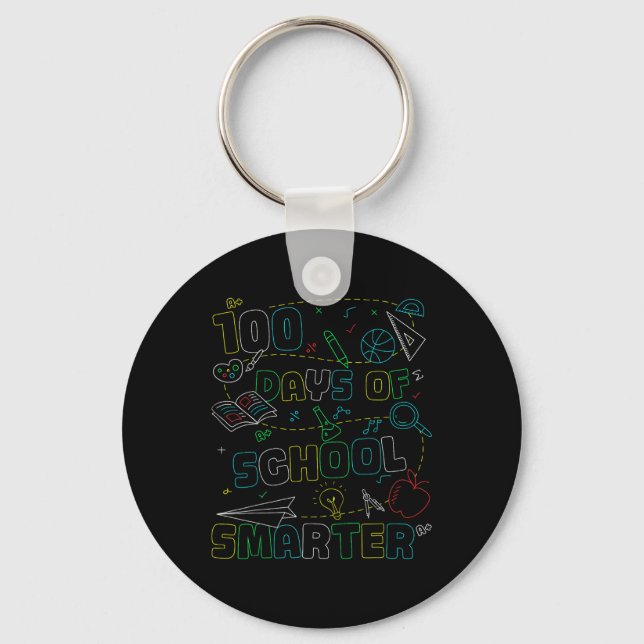 100 Days Of School Smarter Happy 100th Days Of Key Ring (Front)