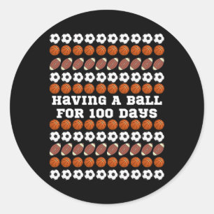 100 Days Of School Soccer Basketball Football Boys Classic Round Sticker