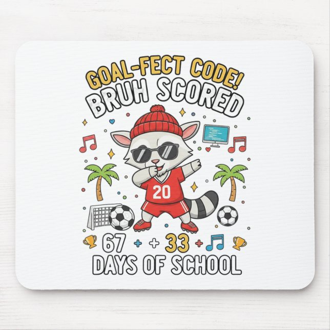 100 Days Of School Soccer Coding Racoon Dabbing D Mouse Pad (Front)