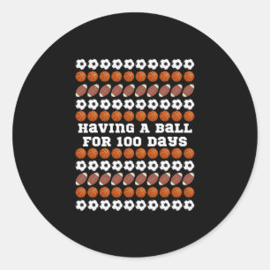 100 Days Of School Soccer Sketll Footll Boys Sport Classic Round Sticker