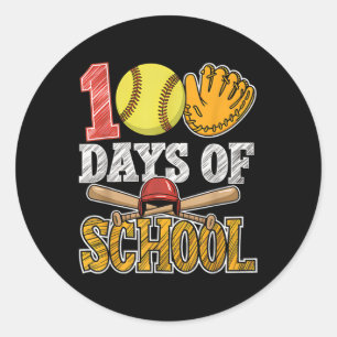 100 Days Of School Softball Funny 100th Day Sport Classic Round Sticker