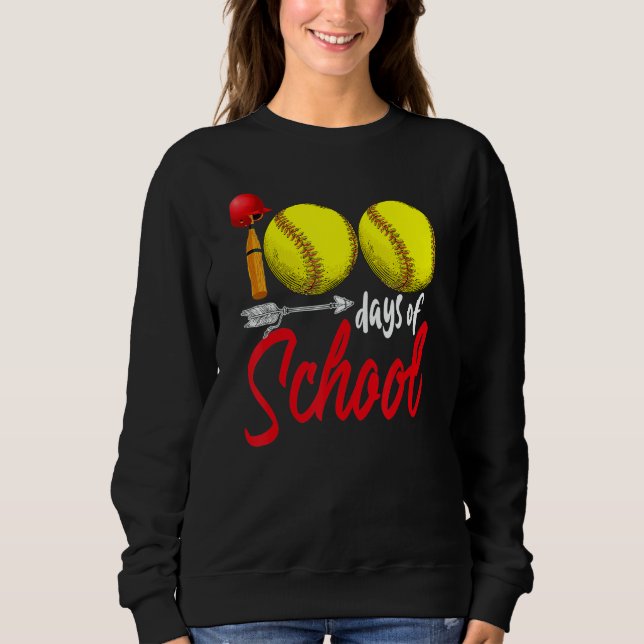 100 Days Of School Softball Teacher Kids 100th Day Sweatshirt (Front)