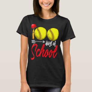 100 Days Of School Softball Teacher Kids 100th Day T-Shirt