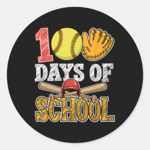 100 Days Of School Softll Funny 100th Day Sport Lo Classic Round Sticker