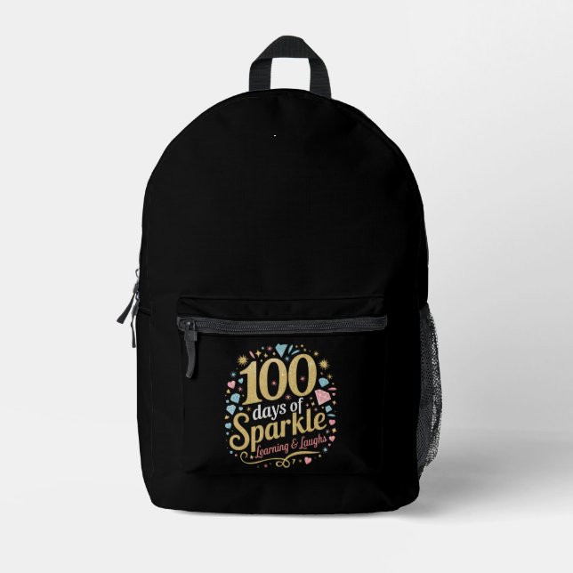 100 Days of School Sparkle Learning and Laughs Printed Backpack (Front)