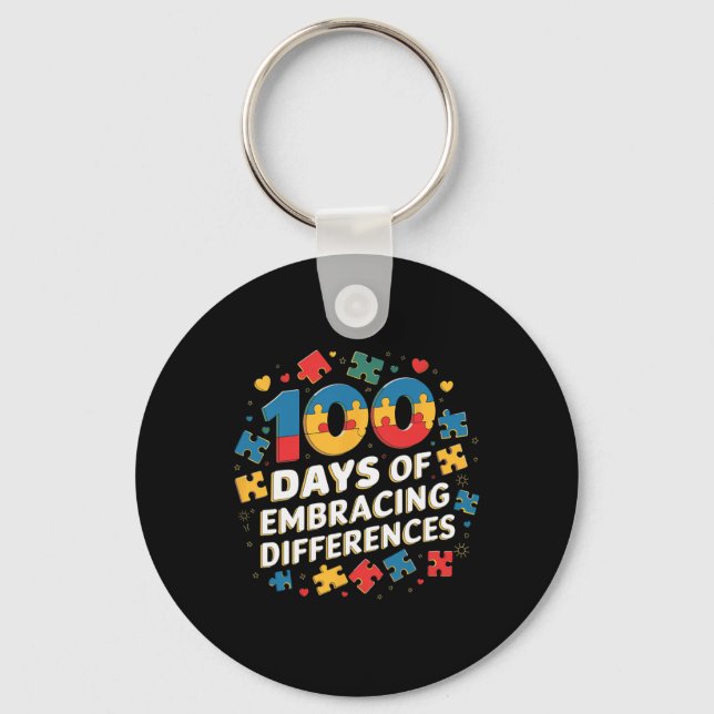 100 Days Of School Sped Teacher Embracing Differen Key Ring (Front)