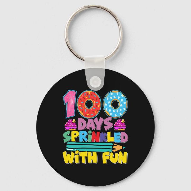 100 Days Of School Sprinkled With Fun Cute Cupcake Key Ring (Front)