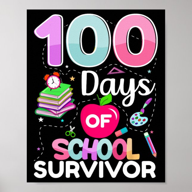 100 Days Of School Survivor Teachers Kids 100 Days Poster (Front)