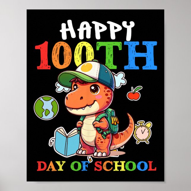 100 Days Of School T Rex Dinosaur Teacher Boy  Poster (Front)