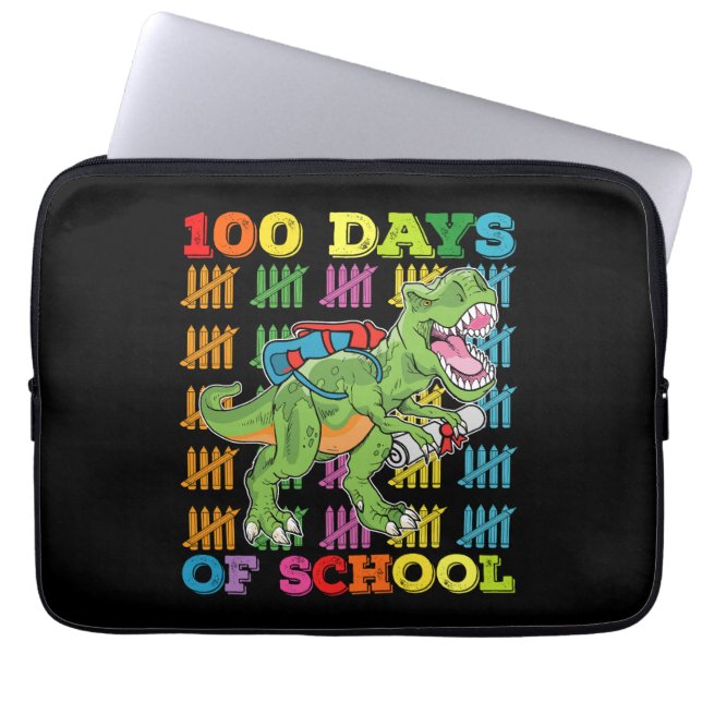 100 Days Of School T Rex Dinosaur Teacher Student Laptop Sleeve (Front)
