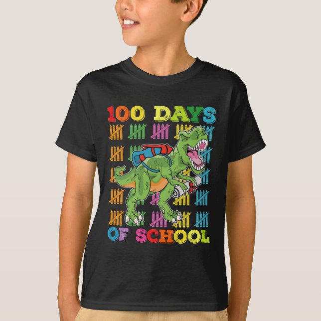100 Days Of School T Rex Dinosaur Teacher Student T-Shirt (Front)