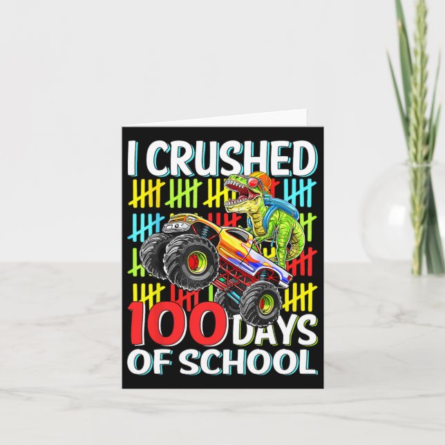 100 Days Of School T-rex Monster Truck 100th Day O Card (Front)