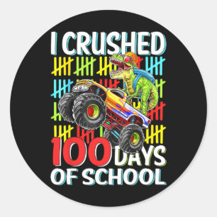 100 Days Of School T-rex Monster Truck 100th Day O Classic Round Sticker